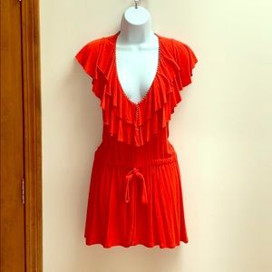 T-Bags Orange Plunging V-neck Mini Dress